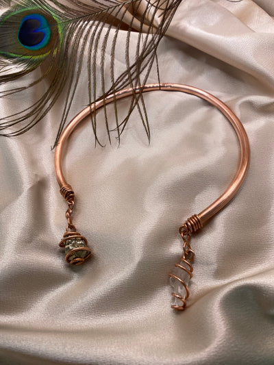 Beautiful Pyrite Necklace, Quartz Necklace, Copper Jewelry